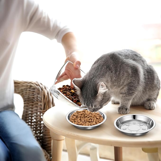 Giantree 24 Pcs Shallow Wide Stainless Steel Cat Bowls, Whisker Fatigue Relief Metal Pet Dishes Cat Food Feeding Plates Replacement for Small Dogs Cats and Other Small Animals