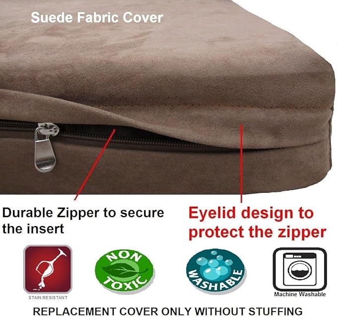 Dogbed4less External Pet Bed Cover with Zipper Liner for Medium Large Dog, 37"X27"x4" ML, Brown - Replacement Cover Only