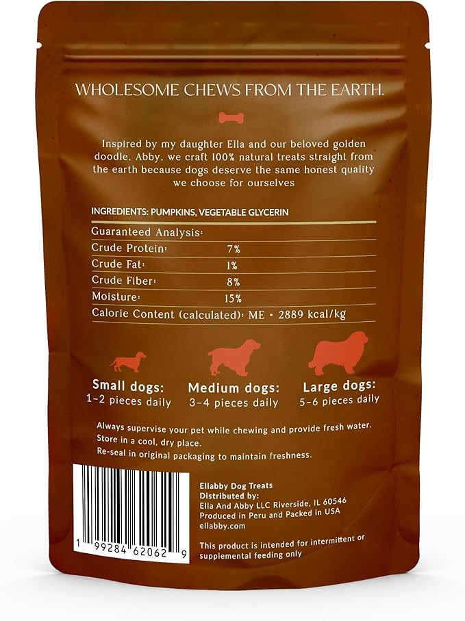 Ellabby Pumpkin Dog Treats – 100% Natural Dehydrated Pumpkin Chews for Dogs, Grain-Free, Low Calorie, High Fiber, Digestive Support, Crunchy Slices (6 oz)