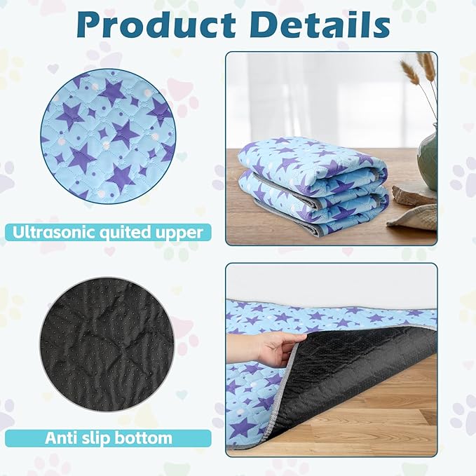 Reusable Guinea Pig Cage Liners, 47" x 24" (Pack of 2) Washable Pee Pads , Super Absorbent & Waterproof & Anti-Slip Pet Bedding Liner for Dogs, Bunny, Small Animals (Blue)