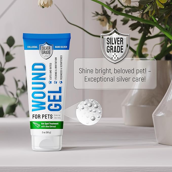 Wound Gel Tube for Pets – Dog Wound Care with Silver & Aloe – Cat & Dog Hot Spot, Scratches, Cuts, Bites Care – Help with Abrasions & Sores in Horses – Safe Breeds – 2 Oz