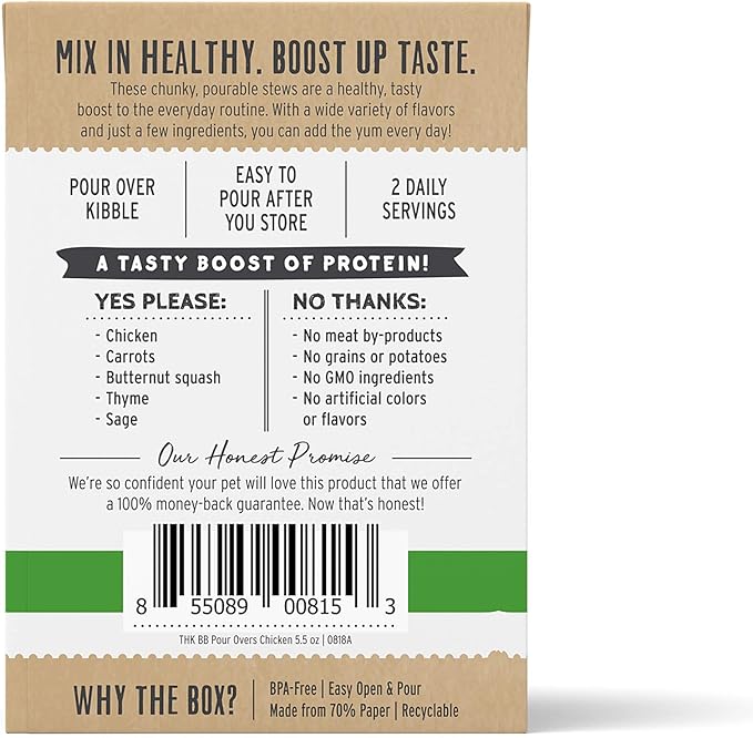 The Honest Kitchen Human Grade Bone Broth POUR OVERS™ Wet Toppers for Dogs(Chicken strew) 5.5 oz (Pack of 12)