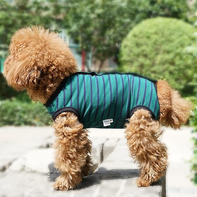 Dog’s Recovery Suit Post Surgery Shirt for Puppy, Wound Protective Clothes for Little Animals(Green Black Stripe-XL)