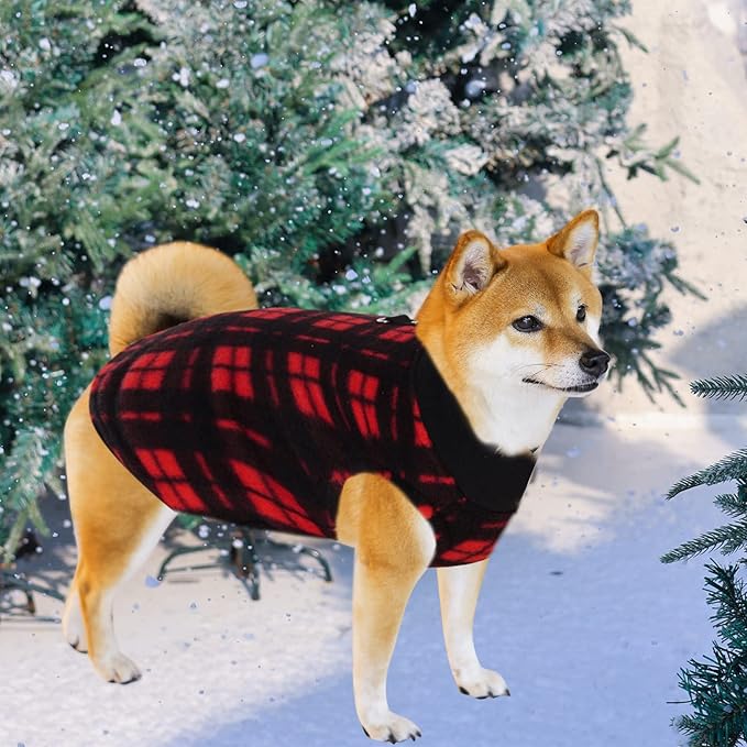 Rbenxia 4-Piece Buffalo Plaid Dog Sweater Set - Soft Fleece Jacket & Vest with Leash Ring - Warm Winter Outfits for Small Puppy & Cat Pets (X-Large)