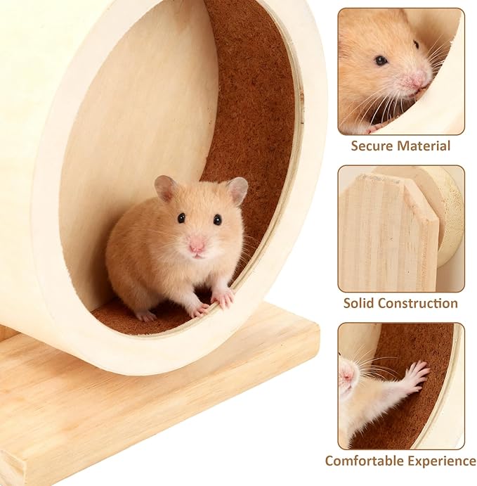 Wooden Hamster Wheels 5.7 Inch Silent Exercise Running Wheel Prevents Boredom Depression for Hamster Gerbil Mice Chinchillas Guinea Pigs (S)