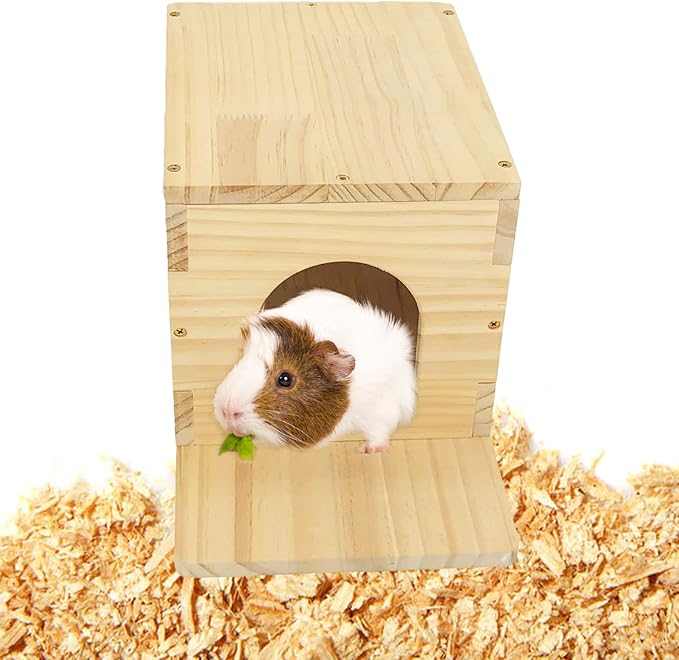 Pet Chinchilla House with Platform, Guinea Pig Cage Wooden Hut, Bunny Houses and Hideouts with Window, Small Animal Hideout for Hedgehog, Kitten, Squirrel, Sugar Gliders, Rabbit
