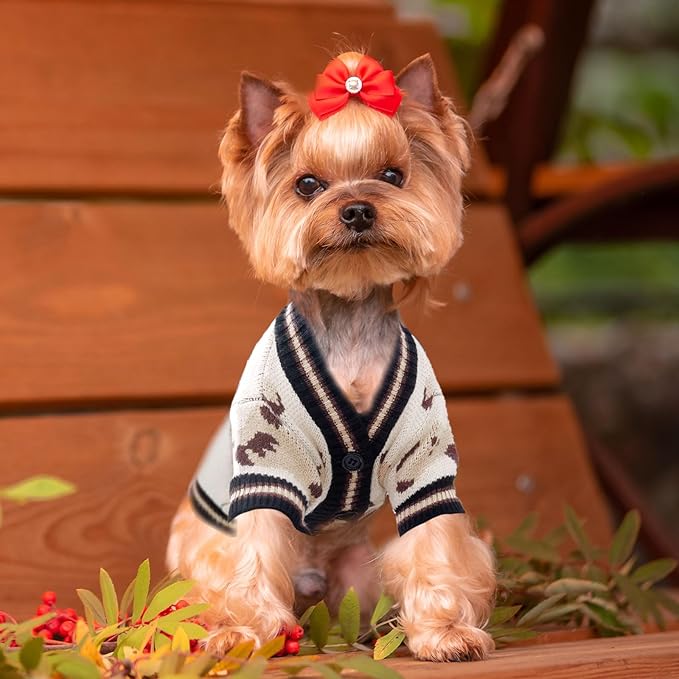 Small Dog Sweaters Cute Bear Dog Cardigans Clothes for Small Medium Dogs Boy Girl Puppy Cat Knitting Cardigan Outfits Dogs Autumn Coats Warm Pet Doggy Clothes Soft Knitwear Apparel (Beige,L)