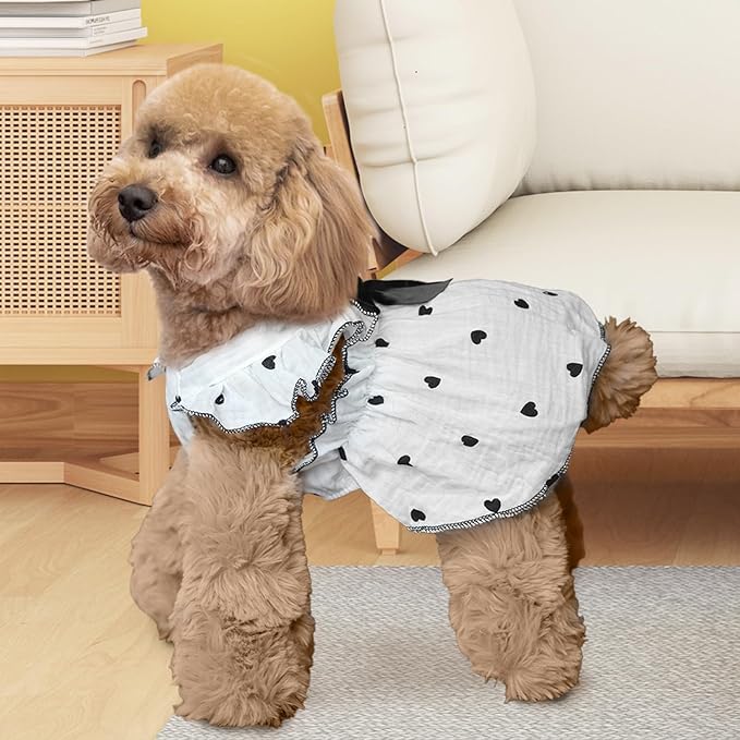 2 Pieces Dog Dress, Pet Clothes for Small Dogs Girl, Cute Heart Print Puppy Sleeveless Dresses with D-Ring, Breathable Pet Outfit Summer Clothes for Small Dogs Puppy Cats Girl Apparel (Heart, Medium)