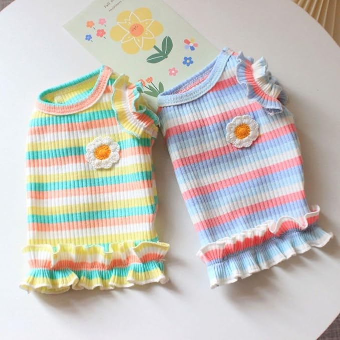 Dog Rainbow Stripe Dress Summer Cat Outfits Soft Breathable Cotton Outfits Clothes for Small Medium X-L XX-L Girls Puppy Lightweight Pet Dresses
