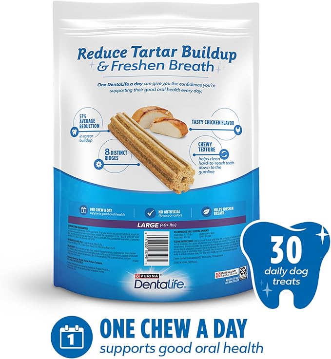 Dentalife Purina Daily Oral Care Large Dog Dental Chews Multipack - 30 ct. Pouches,(Pack of 4)