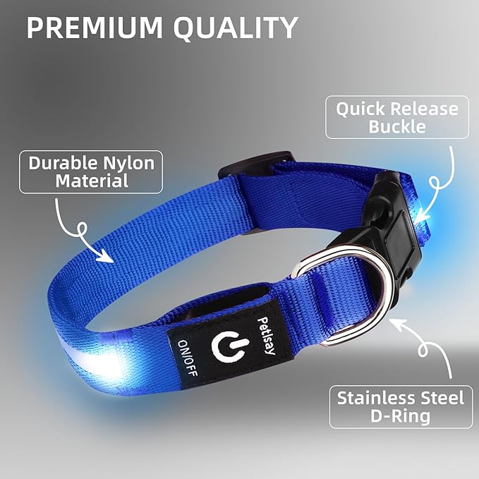 Super Bright LED Dog Collar - Fully Waterproof & Adjustable Glow Collar - USB-C Rechargeable for Night Walking, Safety - Flashing Lighted Collar for Dogs(Blue,L/XL)