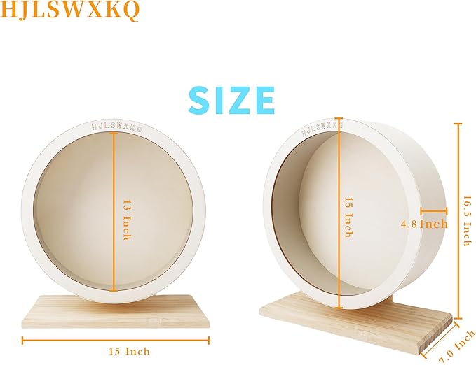 15in Large Hamster Silent Exercise Wheel – Wooden Chinchilla Wheel with Removable Washable Track, Quiet Wheel for Hedgehog,Rat,Syrian Hamster（15in）