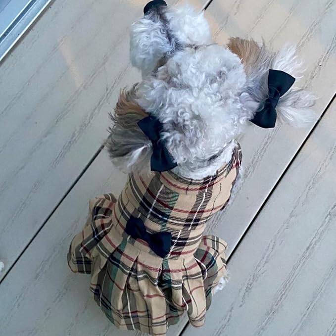 PUPTECK Classic Plaid Dog Dress Cute Puppy Clothes Outfit Medium