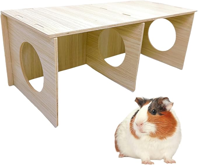 Hamiledyi Wooden Hamsters 2-Chamber Hideout-Tunnel Multi Chamber Exploring Toy Rat Exploring Tunnel Toy for Mice Guinea Pig Hedgehog Squirrel Sugar Glider