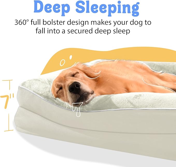 Washable Orthopedic Large Dog Bed - Removable Waterproof Cover with Bolster Machine Washable Extra Large Dogs Beds Foam Support XL Big Pet Beds