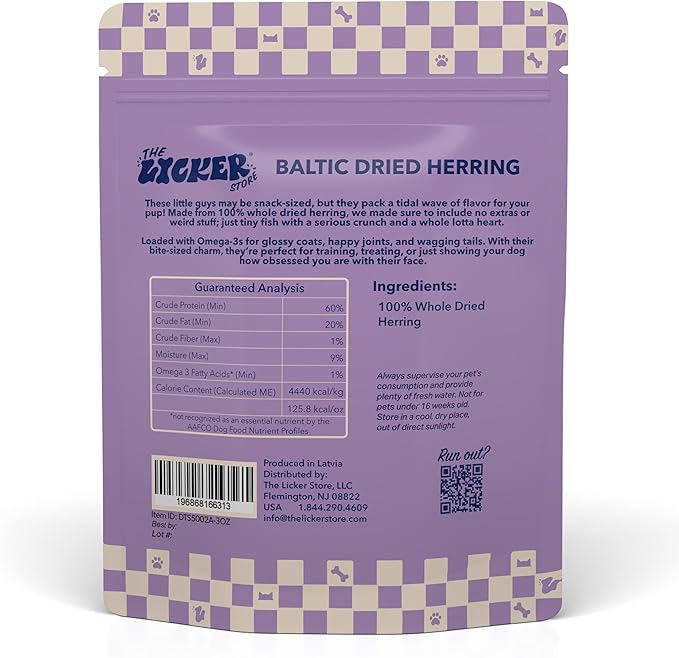 DTS5002A-3OZ Air Dried Natural Baltic Herring Crunchy Treats for Dogs & Cats, High Protein Omega-3 Fish Snacks, Single Ingredient Gluten & Grain Free, Healthy Training Treats, 3oz Bag