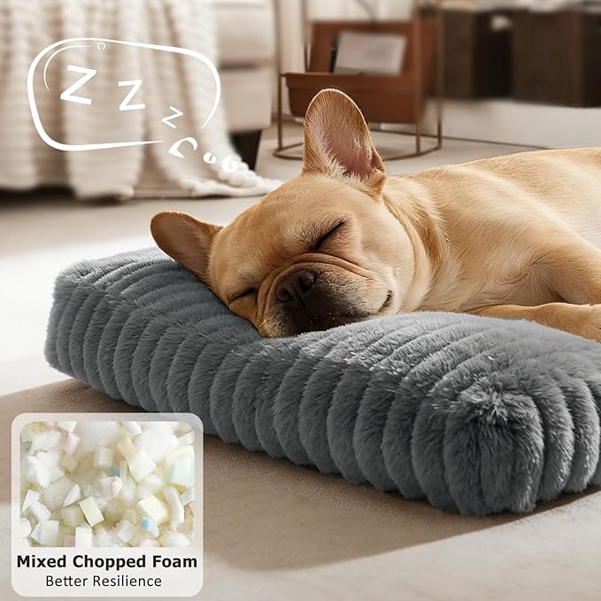 Dog Bed Medium Size Dog, Flat Pet Beds with Removable Washable Cover, Pet Mat Cute Crate Bed Thick Shredded Chopped Crate Foam & Anti Slip Bottom for Indoor, 29"x21"x3" Grey