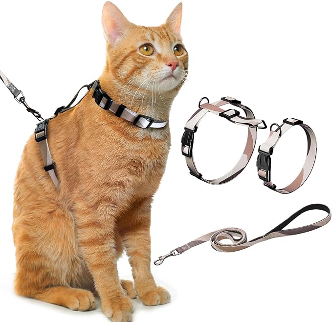 Hikiko Cat Harness and Leash Set Escape Proof Adjustable Walking Travel Soft Kitten Harness for Small Medium Large Cats (Color Block, M)