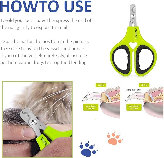 OneCut Pet Nail Clippers, Update Version Cat & Kitten Claw Nail Clippers for Trimming, Professional Pet Nail Clippers Best for a Cat, Puppy,Rabbit, Kitten & Small Dog,Sharp & Safe (Green)