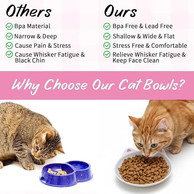 4 Pack Ceramic Cat Food Bowls, 5.9 Inch Whisker Fatigue Cat Bowl Wide Cats Food Bowls Set with Cute Pattern, Whisker Friendly, Microwave and Dishwasher Safe Indoor Feeding Dishes for Small Pets