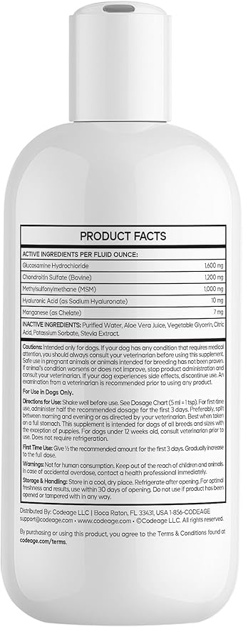 DNA Pet Liquid Glucosamine for Dogs - Glucosamine, Chondroitin, MSM, Hyaluronic Acid, Manganese Chelate for Pets - Liquid Dog Supplement - All Breeds - 8 fl oz