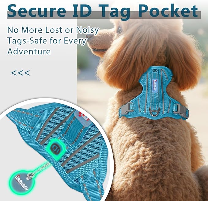 BARKBAY Dog Harness No Pull with ID Tag Pocket - Heavy Duty, Reflective, Easy Control for Large Dogs(Ocean Blue,S)