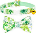 Bow Tie Cat Collar Set, Summer Hawaiian Palm Green, Wedding/Birthday Gift for Cat, Cat Accessories, XS (8" - 13")
