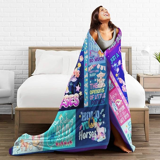 SweetFox Just A Girl Who Loves Horses Blanket, Horse Decor Throw Blanket Gifts for Girls Boys Lovers Super Warm Soft Plush Fleece Flannel Winter Bedding Blankets for Kids Adults Men Women 50"X40"