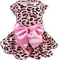 PUPTECK Print Dog Dress Pet Apparel with Cute Bowtie Puppy Clothes Outfit, Leopard Print, L