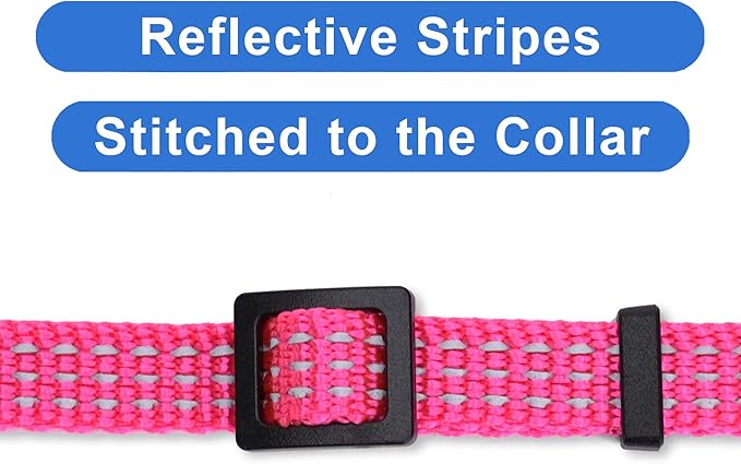 Pawtitas Reflective Pink Cat Collar with Safety Buckle and Removable Bell for Kitten and Cats