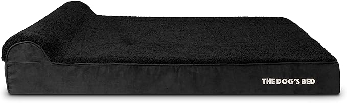 The Dog’s Bed Orthopedic Memory Foam Dog Bed with Headrest, Calming Surface – CertiPUR-Certified Foam, Plush Fabric, Black Plush, XXL, 6-Inch