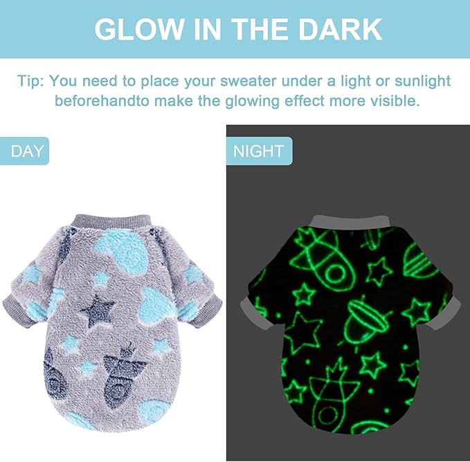 Dog Sweaters for Small Dogs Male Female Night Glow Fleece Dog Clothes for Small Dogs Girl Boy, Warm Pullover Doggy Sweatshirt, Winter Pet Coat Jacket Cat Costume Puppy Outfit, Gray, S