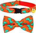 Cat Collar Bow Set, Green Dinosaur Red Background, Wedding/Birthday Breakaway Collar Bowtie for Kitten/Cat