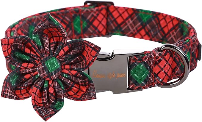 Unique style paws Cotton Dog Collar with Bow Puppy Collar with Green Flower for Small Medium Large Boys Girls Dogs