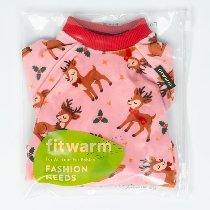 Fitwarm Christmas Reindeer Dog Pajamas, Christmas Clothes for Small Dogs Girl, Holiday Pet Outfit, Pink, Red, XL