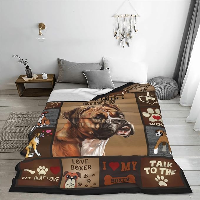 banonaty Boxer Dog Throw Blanket Cozy Fleece Flannel Bedding Boxer Dog Gifts for Women Men Boys Girls Lovers Adults Lovers Stuff Plush for Couch Sofa Bed Decor 40"X50"