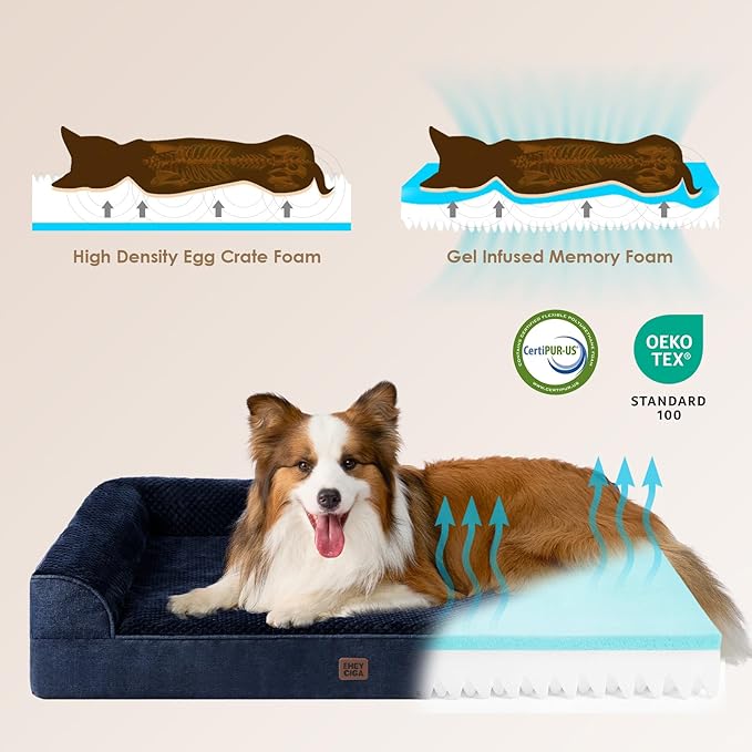 EHEYCIGA Memory Foam Dog Bed Large Size Dogs, Orthopedic Dog Bed Large with Washable Removable Cover, Waterproof Pet Sofa Couch with Nonskid Bottom, 36x27x6, Navy Blue
