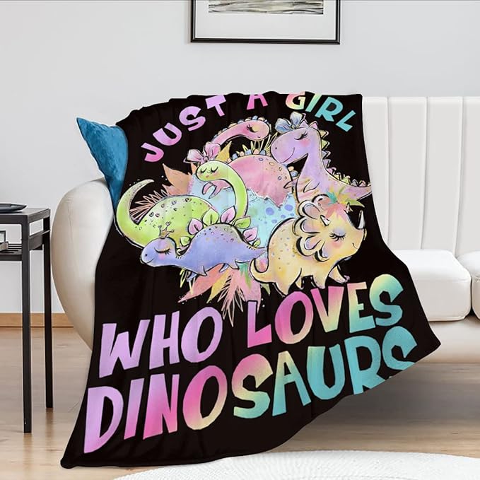Just A Girl Who Loves Dinosaurs Blanket Cute Dinosaurs Decor Throw Blanket Gifts for Girls Super Warm Soft Plush Lightweight Fleece Flannel Blanket Winter Bedding Blanket for Kids Adults Women 50"x60"