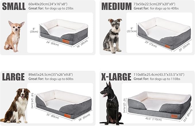 Fida Orthopedic Dog Bed with Memory Foam Base - Dog Lounge Sofa with Removable Washable Cover, Pets Couch Beds for Small/Medium/Large Dogs & Cats (XL-44"x34", Black)