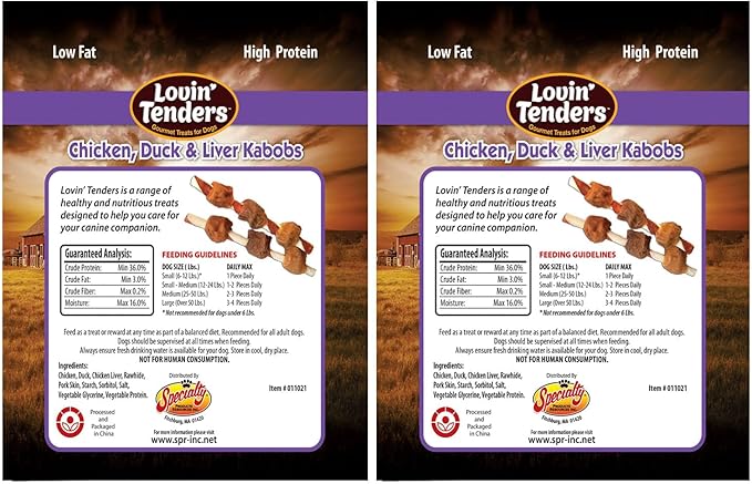 Lovin Tenders Chicken Duck & Liver Kabobs Dog Treats (2 Pack - 7 oz per Pack)