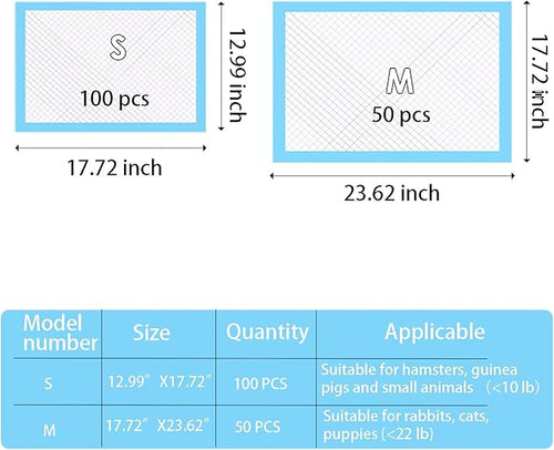 100 Pcs Guinea Pig Pee Pads, Disposable Rabbit Cage Liners Bunny Potty Training Accessories with Quick-Dry Surface for Puppy Kitten Hamsters Hedgehog（12.9"x17.7"） (Blue, S)