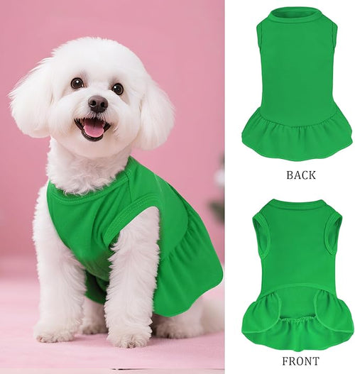 2 Pcs Dog Dresses Cat Skirt Solid Color Dog Clothes Summer Sleeveless Puppy Girl Clothes for Small Pet Dogs Cats (Red,Dark Green, Medium)