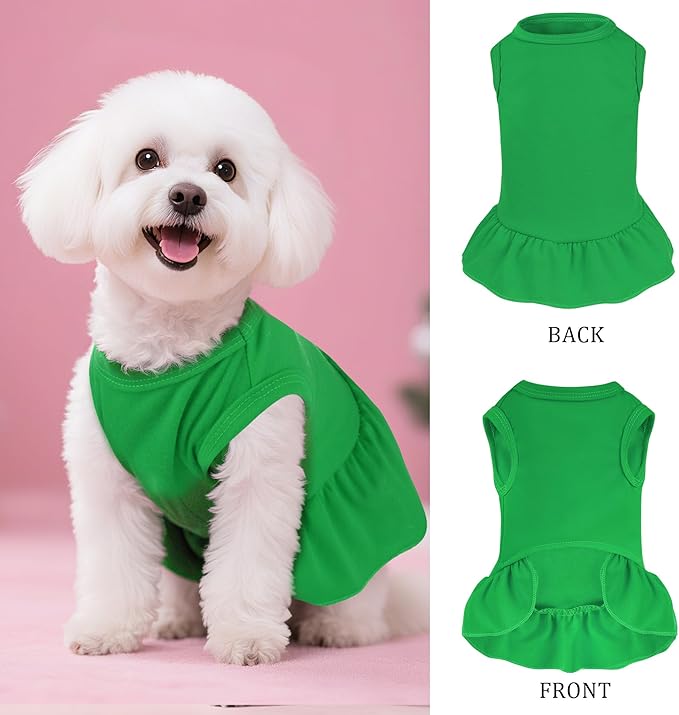2 Pcs Dog Dresses Cat Skirt Solid Color Dog Clothes Summer Sleeveless Puppy Girl Clothes for Small Pet Dogs Cats (Red,Dark Green, Large)