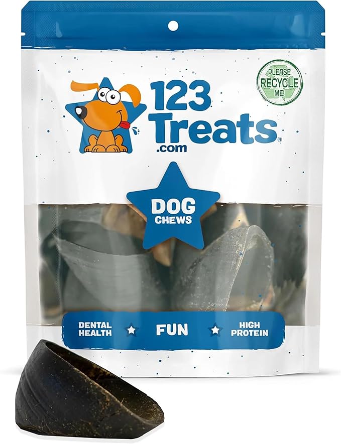 123 Treats | Hooves for Dogs (25 Count) | 100% Natural Long-Lasting Beef Dog Treats Made from Beef Hoof | from Free Range, Grass Fed Cattle with NO Additives, Coloring or Chemicals.