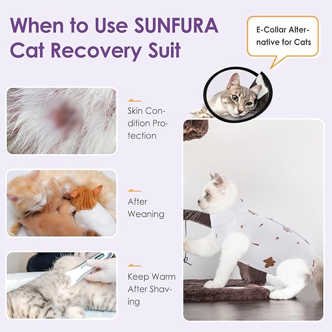 Cat Recovery Suit, Kitten Surgical Full Bodysuit for Abdominal Wound Protector Anti Licking After Surgery, Professional Bandages Cone E-Collar Alternative for Small Male & Female Pets