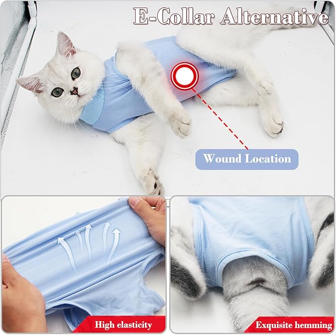 Cat Surgical Recovery Suit Professional for Male Female Cats Abdominal Wounds Cone E-Collar Alternative, Anti-Licking or Skin Diseases Pet Surgical Recovery Suit, Soft Fabric Onesies for Cats
