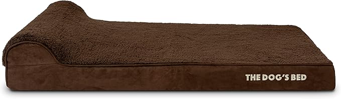 The Dog’s Bed Orthopedic Memory Foam Dog Bed with Headrest, Calming Surface – CertiPUR-Certified Foam, Plush Fabric, Brown Plush, XL, 4-Inch