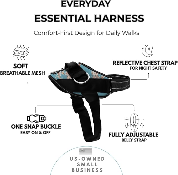ShawnCo Essential Dog Harness, No-Pull Pet Vest with 3 Leash Clips, No Choke, Reflective, Adjustable and Padded, for Easy Walking and Training for Small, Medium and Large Dogs (Freckle's Garden, XL)