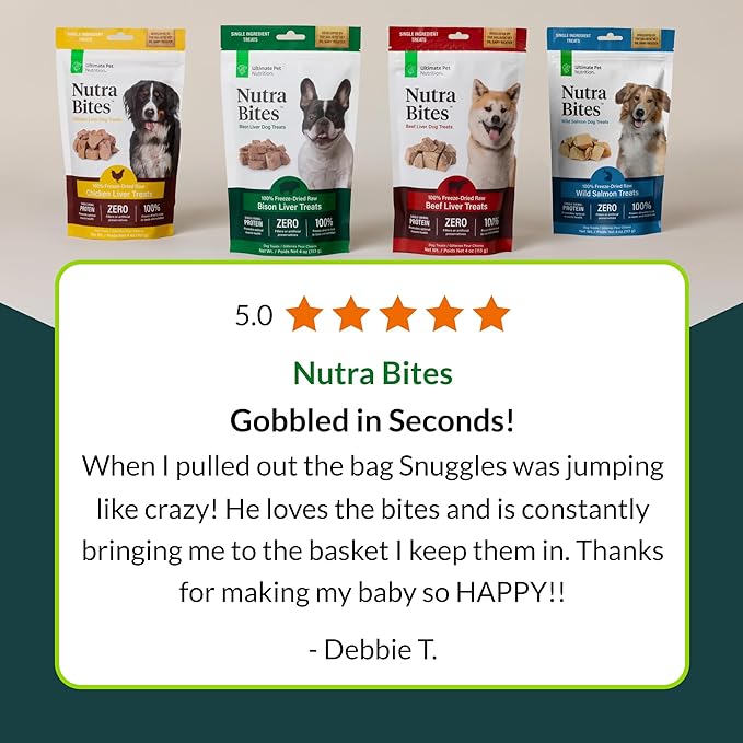 ULTIMATE PET NUTRITION Nutra Bites Freeze Dried Raw Single Ingredient Training Treats Food Topper for Dogs, 4 Ounces, Beef Liver