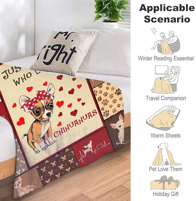 Just A Girl Who Loves Chihuahuas Blanket Cute Dogs Decor Throw Blanket Gifts for Girls Super Warm Soft Plush Lightweight Fleece Flannel Blanket Winter Bedding Blanket for Kids Adults Women 50"x60"